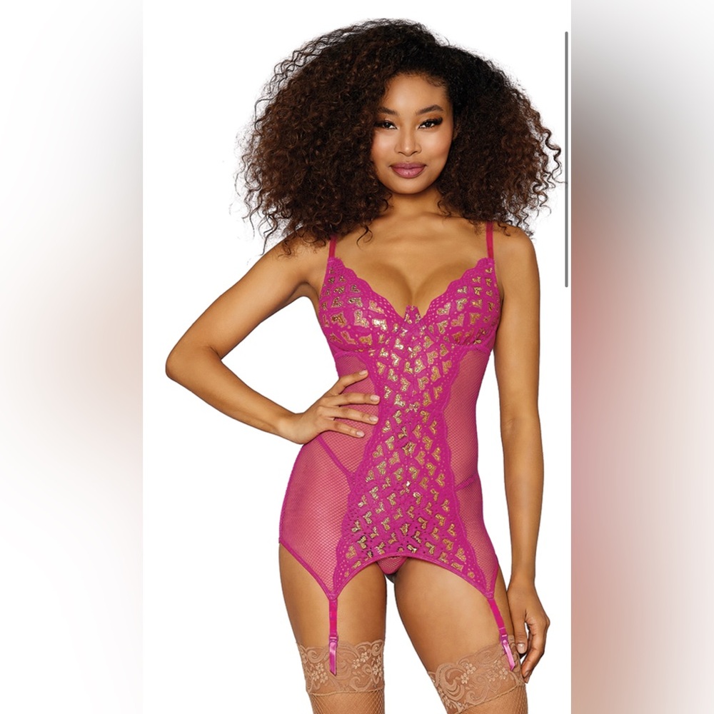 Yandy Heart Chemise Garter Panty Set L